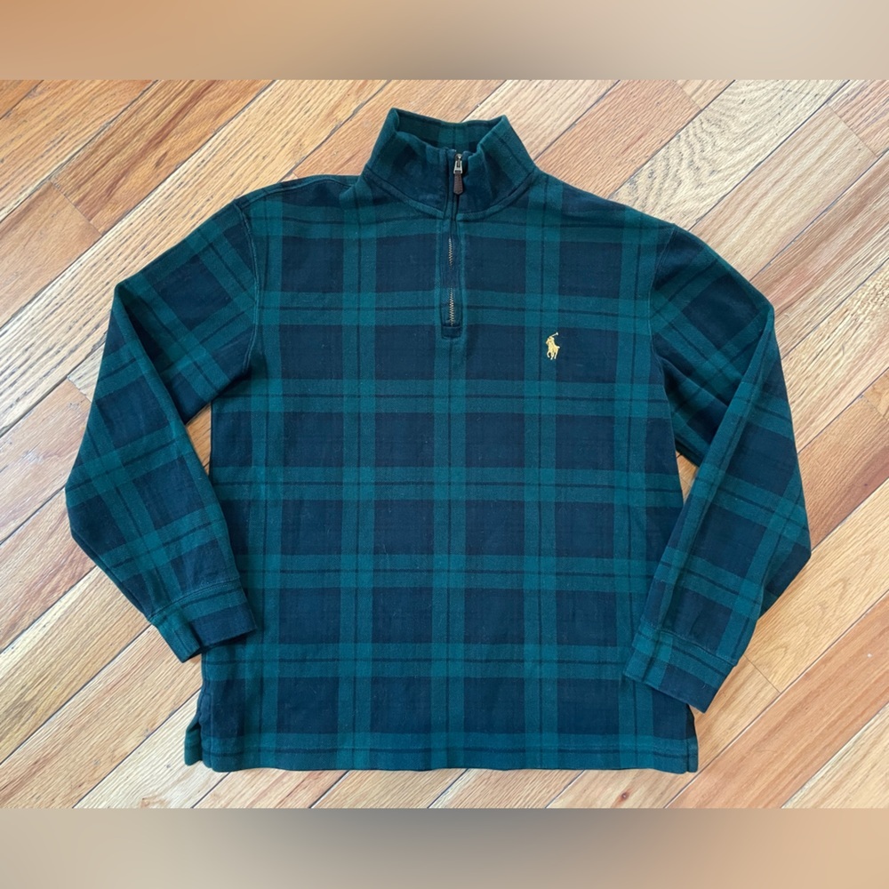 Polo Ralph Lauren Sweater Mens Sz S Blackwatch Plaid Estate Rib Pullover 1/4 Zip